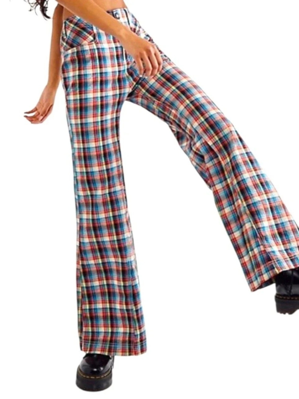 Free People Multicolor Plaid Flare Pants